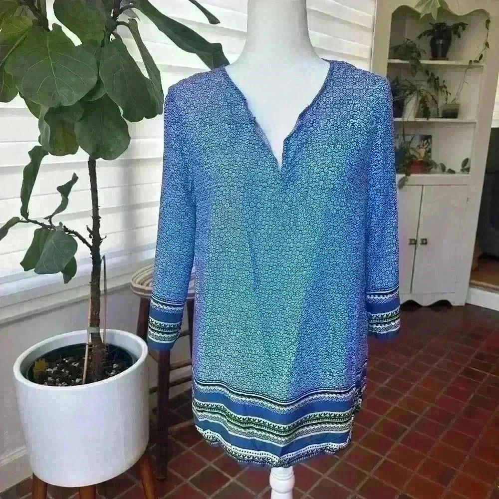 Willi Smith Long Sleeve Tunic V Neck Blouse lightweight Size M